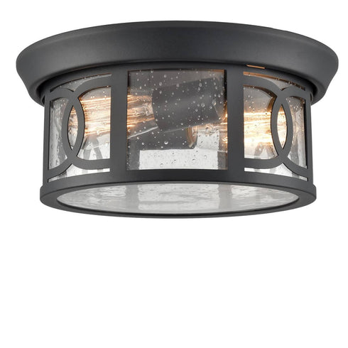 Industrial 3-Light Glass Flush Mount Ceiling Light,Matte Black Finish